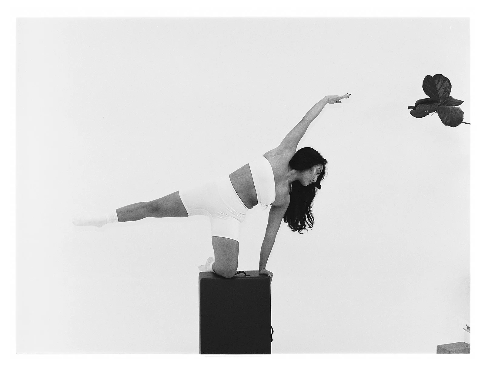Pilates movement in the studio, shot on film